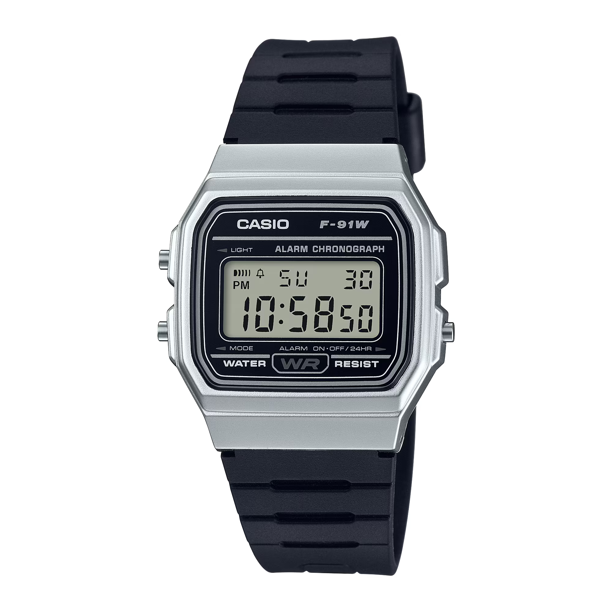 Casio Unisex Watch - Silver Dial, Black Band F-91WM-7ADF