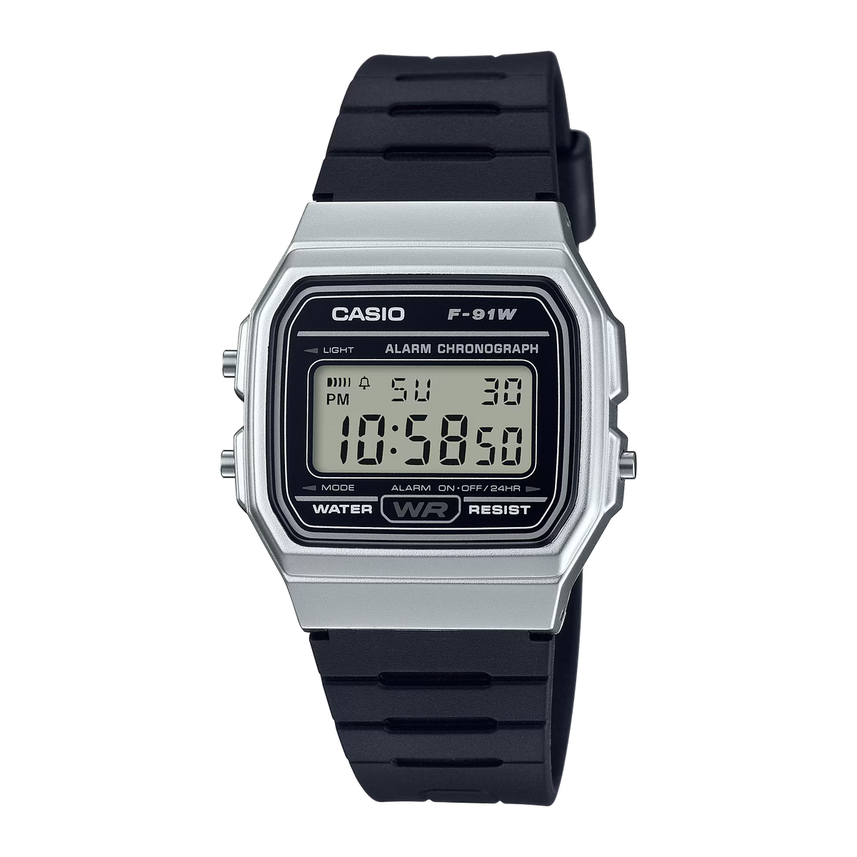 Casio Unisex Watch - Silver Dial, Black Band F-91WM-7ADF